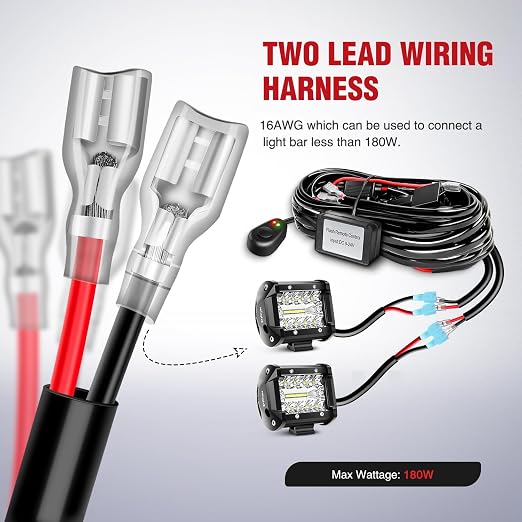 Nilight Remote Wiring Harness for LED Light Bar Wireless Strobe Flash Work Light Driving Lights 12V 15A 16AWG Remote Controller On Off Switch Waterproof Power Relay Blade Fuse-2 Leads