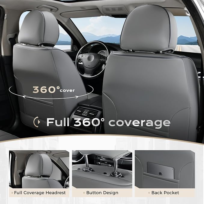 Coverado Car Seat Covers, Seat Covers for Cars, Waterproof Leather Auto Seat Protectors, Leather Car Seat Cushion, Car Interiors Accessories Universal Fit for Most Cars