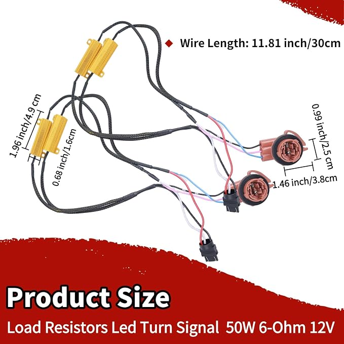 3157 4157 Led Load Resistor Harness Led Turn Signal Hyper Flash Fix | 50W 6ohm 4157 3157 T25 Plug and Play Load Resistor Switchback Led Resistor Anti Hyper Flash Brake Light Blinker 2Pcs