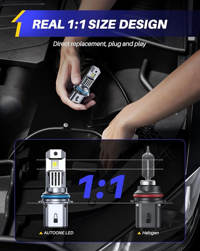 AUTOONE 9007 LED Bulbs, 70000LM HB5 Light Replacement 1:1 Halogen Size Fog Lights, Plug-N-Play, IP68 Waterproof