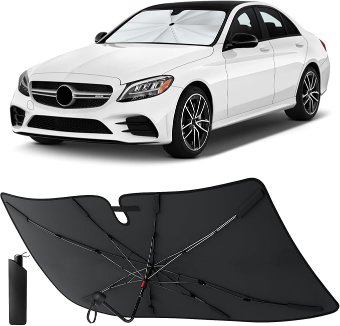 EcoNour Foldable Windshield Sun Shade & Window Tint Fit for 2015-2019 2020 2021 Mercedes Benz C Class Sunshade, Front Car Window Shades Sun Visor, UV Protection, Heat Blocker, Car Accessories