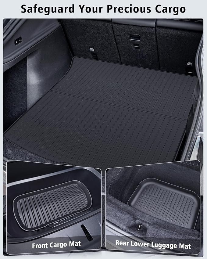 Floor Mats & Cargo Liner Custom Fit for Tesla New Model Y Juniper 2025 2026 5-Seat All Weather TPE 6 Piece Set with Front Trunk and Rear Cargo Mat, Black (ONLY for Tesla Model Y Juniper)