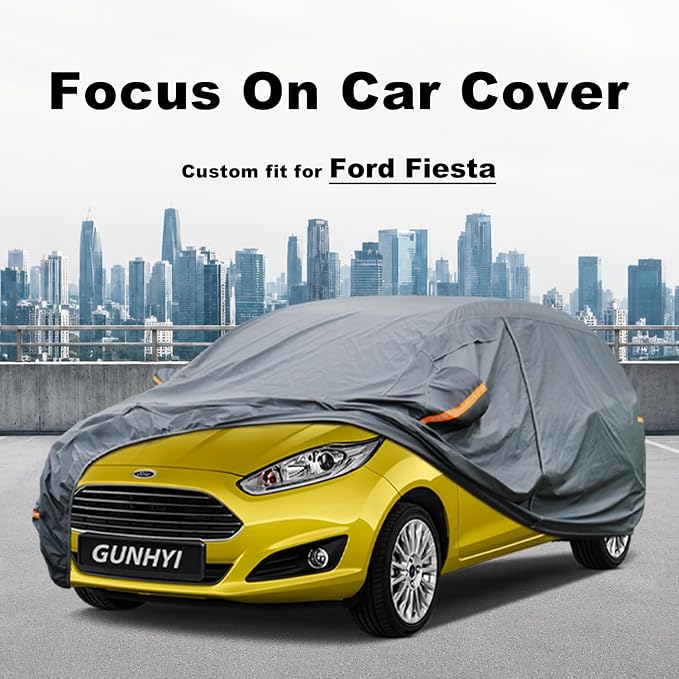GUNHYI Premium Car Cover Custom Fit Ford Fiesta, 16 Layers Heavy Duty Car Cover Waterproof All Weather with Zipper Door for Sun Rain Snow Dust Uv Protection