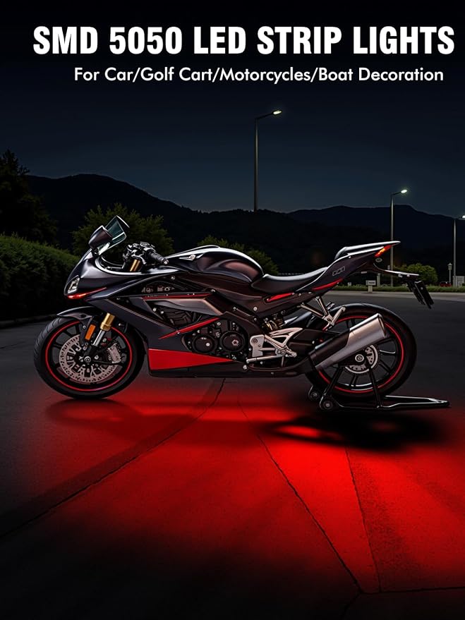 8 Pcs Car Led Light Strip IP67 Waterproof 11" Flexible Led Lights Underglow 12V for Car Motorcycle Boat Golf Cart Interior Exterior Decoration - Red