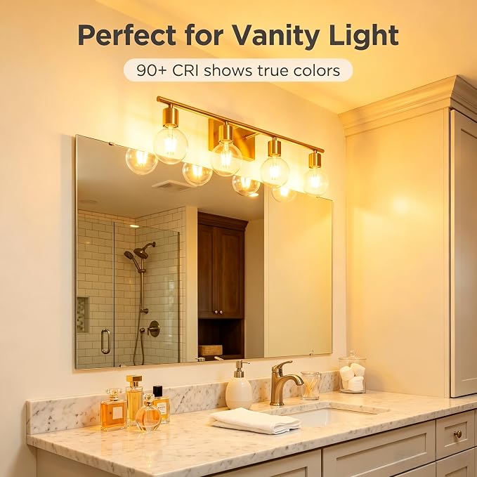 G25 LED Globe Light Bulbs, 60W Equivalent 500 Lumens, E26 Base Dimmable 2700K Soft Warm White, CRI 90+ Edison Vanity Light Bulbs for Bathroom Mirror, Bedroom, Kitchen, Clear Glass, 6 Pack