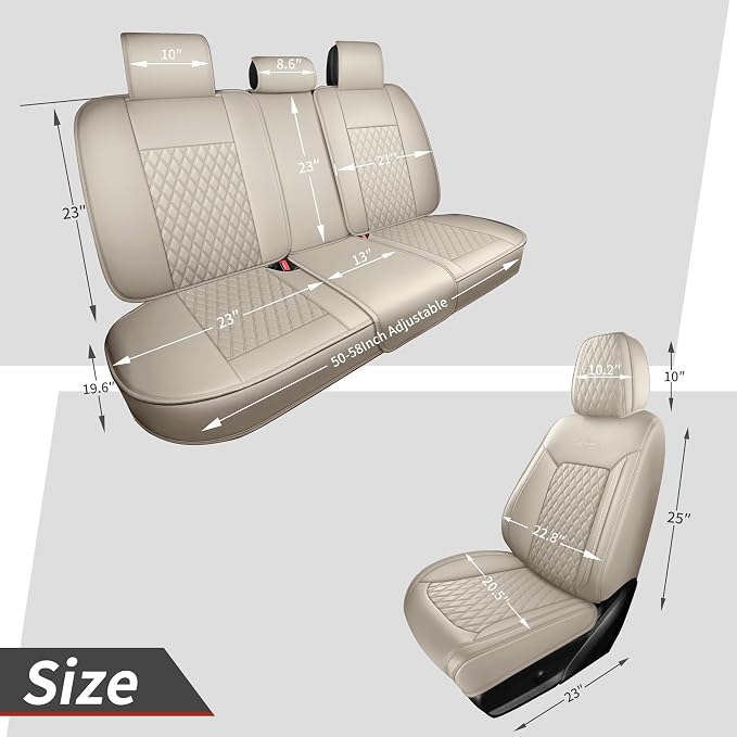 Beige Thick Nappa Leather Automotive Front Car Seat Covers Set of 2 | Univerasal Precision Fit,3D Contoured,Full Coverage,Waterproof,ThickTexture Nappa Leather,for most Suvs Trucks Sedans