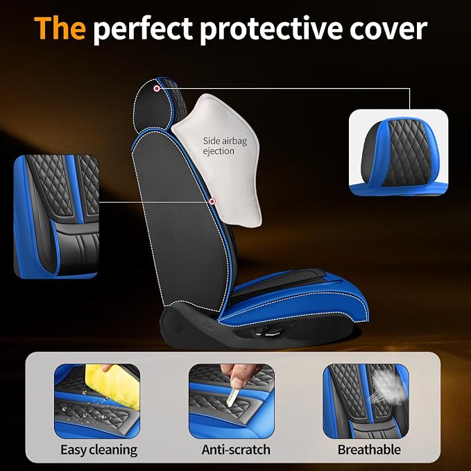 Fit Ariya Car Seat Covers Compatible with Nissan Ariya 2023-2024 2025.Full Coverage Waterproof Leather,Compatible with Airbag,All - Weather Seat Cushion Protector(Full Set,Blue)