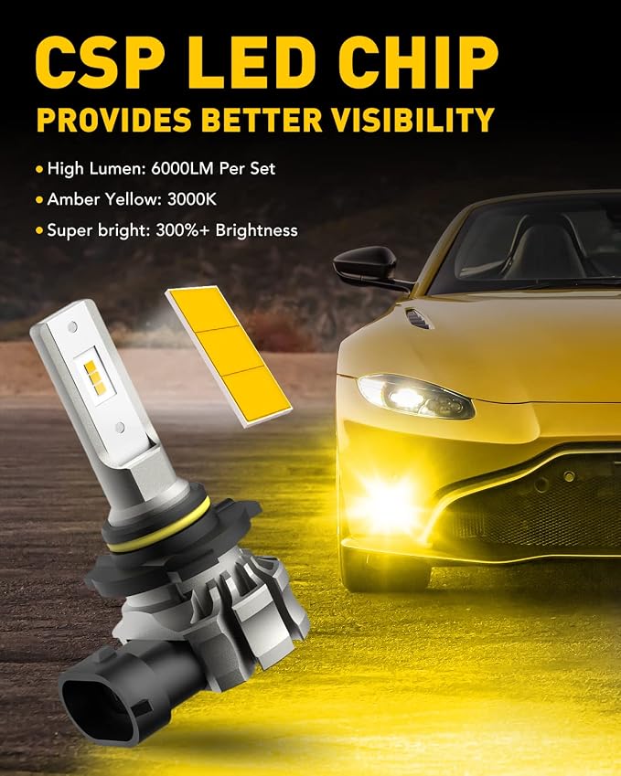 AUXITO 9145 LED Fog Light Bulbs Yellow, 6000LM 3000K Amber Fog Lights, H10/9045/9140 Halogen Replacement for DRL or Fog Lamps, Canbus Ready, Non-Polarity, Pack of 2