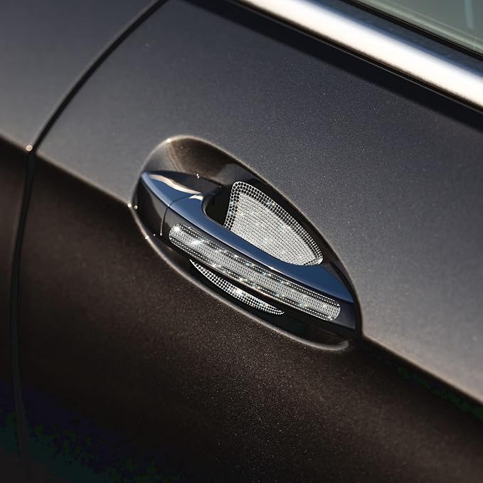 10PCS Car Door Handle Bling Rhinestones Stickers, Black & Sliver | Universal Auto Door Handle Safety Reflective Strips, Cute Car Decoration