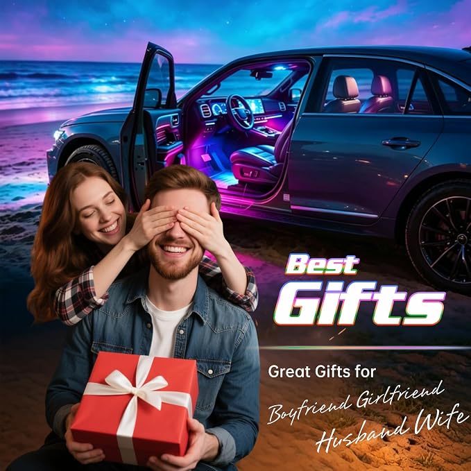 Led Lights for Car, Interior Car Lights, Car Accessories for Women Men | Great Kit For The Money|DIY 16 Million Colors|Music Mic Sync|Bluetooth App Remote Control|RGB 48LED Cigarette Lighter Adapter