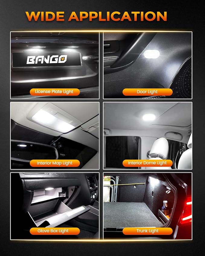 BANGO 24-Piece Interior Car Lights LED Bulb Kit, Non-Polarity Design with Removal Tool for Car Dome Map License Plate Door Trunk, Fits 194 T10 DE3175 578 - White