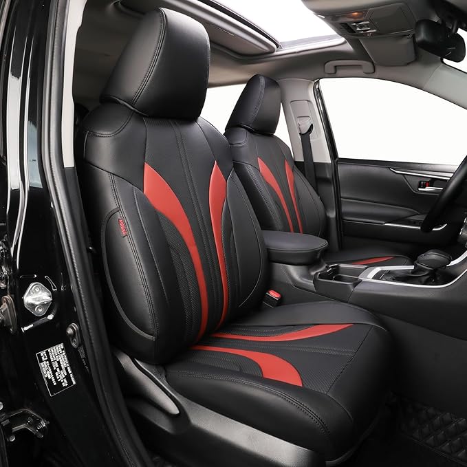 EKR Car Seat Covers Custom Fit for Toyota 4Runner(7 Seats) Full Set | for Toyota 4 Runner 2010-2024 Seat Covers for SUV,Airbag Compatible,Waterproof Pet-resistant,Faux Leather(Black+Burgundy)
