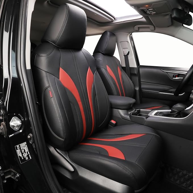 EKR Car Seat Covers Custom Fit for Toyota 4Runner(5 Seats) Full Set | for Toyota 4Runner 2003-2009(Power Front Seats)Full Wrap,Airbag Compatible,Pet-resistant,Faux Leather(Black+Burgundy)