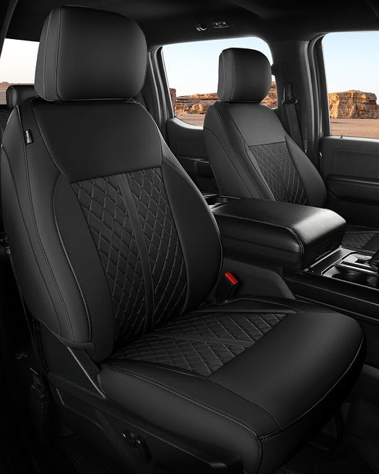 for Ford F150 Leather Seat Covers, SuperCrew XL XLT 2021-2026, F250 F350 F450 Super Duty Crew Cab 2023-2026, Custom Truck Seat Cover Full Set, Pickup Accessories, Black (Bucket Seat)