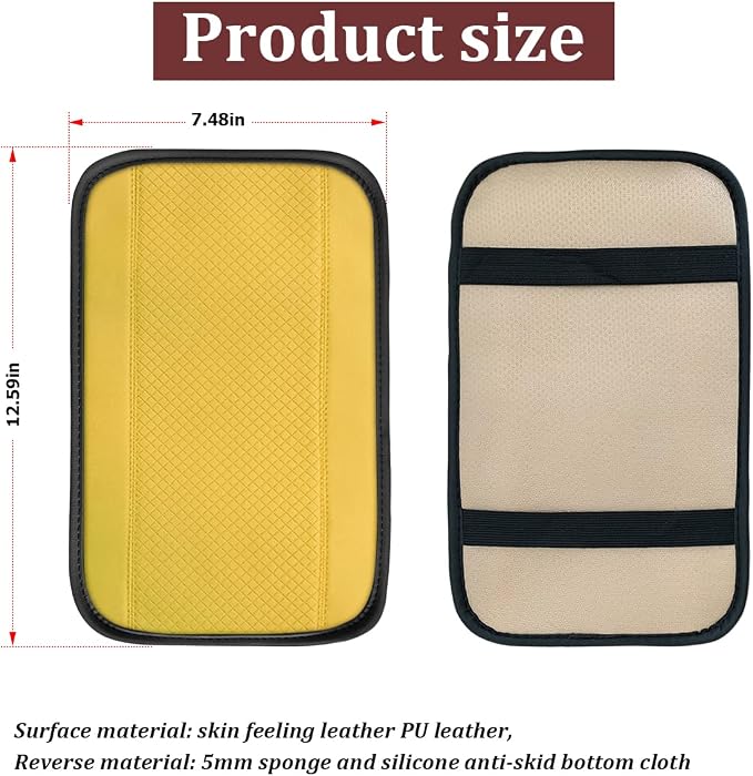 Moly Magnolia Auto Center Console Pad, PU Leather Car Armrest Seat Box Cover, Waterproof Non Slip Soft Armrest Box Cushion Protector, Car Accessories Universal for SUV, Truck, Van (Yellow)