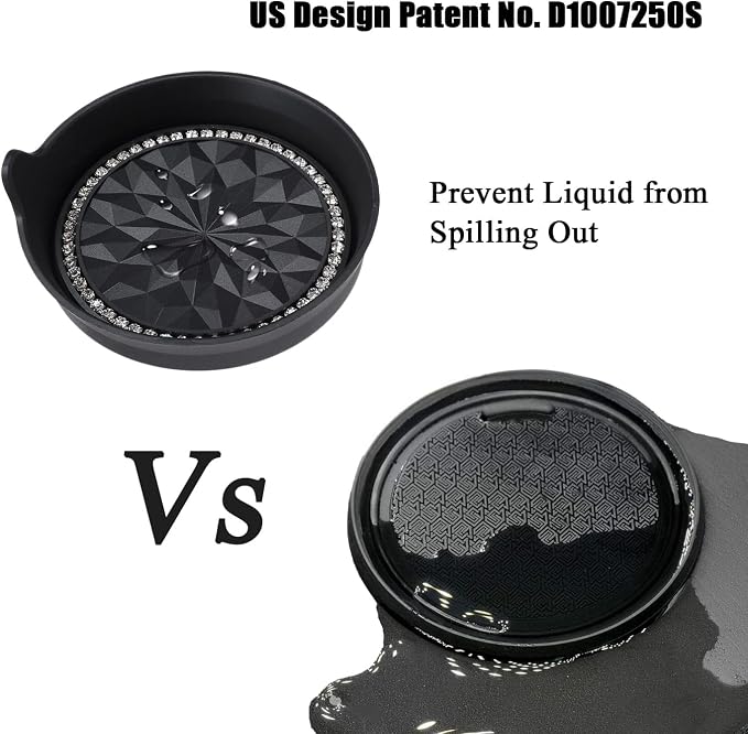 Amooca Car Cup Coaster Universal Non-Slip Cup Holders Bling Crystal Rhinestone Car Interior Accessories 4 Pack Black Flower