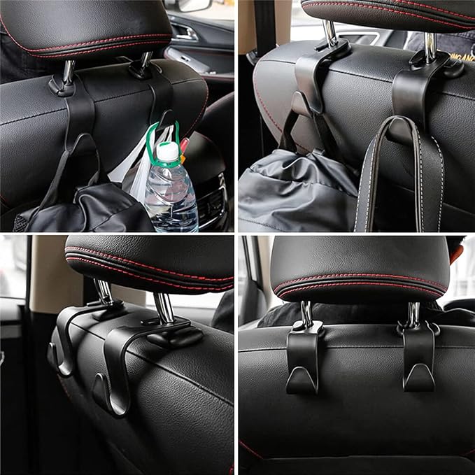 8sanlione Car Back Seat Headrest Hooks, 4PCS Vehicle Backseat Storage Organizer Hanger, Multifunctional Auto Headrest Hidden Hook Universal for Handbag Purse Backpacks Bags and Groceries (Brown)