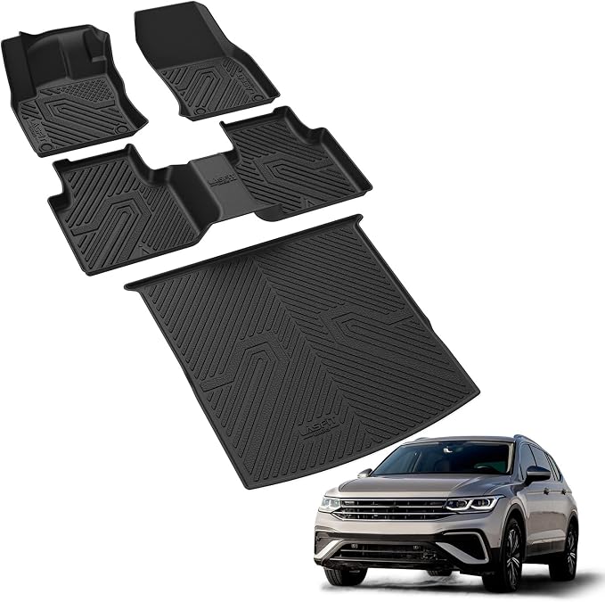 LASFIT Custom Fit TPE Floor Mats & Cargo Liner for 2018-2024 Volkswagen Tiguan Only 5 Seats, All Weather Waterproof Anti-Slip Full Set Floor Liners Front & Rear Rows Trunk Cargo Mat, Black