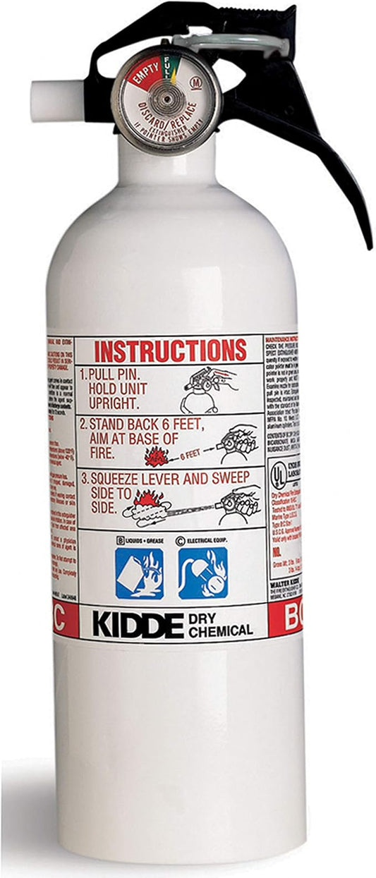 Kidde 466635MTLK Mariner 5 Fire Extinguisher, 2#, 5-B:C, with Metal Valve Nylon VB, White
