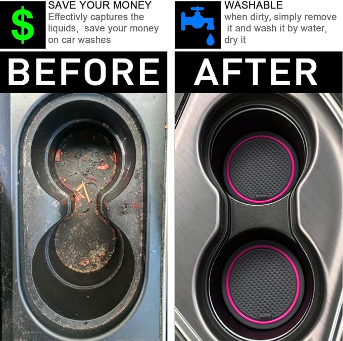 for Honda Civic Accessories 2022 2023 2024 2025 2026 11th Gen Sedan Cup Holder Insert Center Console Liner Door Slot Mats Pad Coaster Trim Premium Rubber Custom Interior 17PC Set (Pink Trim)