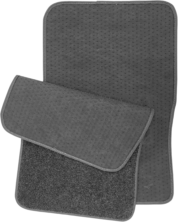Premium 4-Piece Carpet Car Floor Mats Set with Heel Pad - Universal Fit for for Cars, Trucks & SUVS (Charcoal Gray)