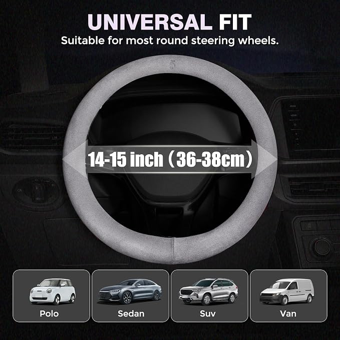 FLORICH Winter Steering Wheel Cover, Microfiber Suede Car Steering Wheel Covers with Anti-Slip Lining, Breathable Elastic Car Steering Wheel Protector Soft, Universal Standard Size 14-15 inch