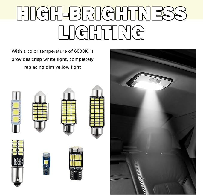 42PCS Upgrade LED Dome Light Bulb Kit,6000K White 12V LED Car Lights Interior Kit with 28mm/31mm/36mm/41mm/BA9S/T5/T10,Plug & Play Dome Light for Car Door/Trunk/License Plate
