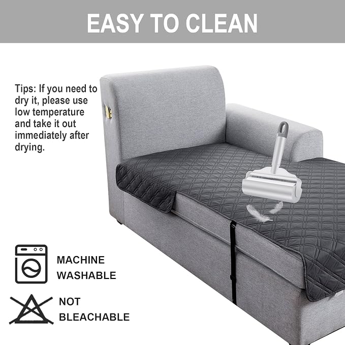 Genina L Shape Couch Cover, Sectional Couch Chaise Covers, Waterproof Washable Sofa Covers for Left L Shape Chaise Lounge, Anti-Slip Sofa Slipcovers for Dogs Cats Pet Friendly(Charcoal Gray)