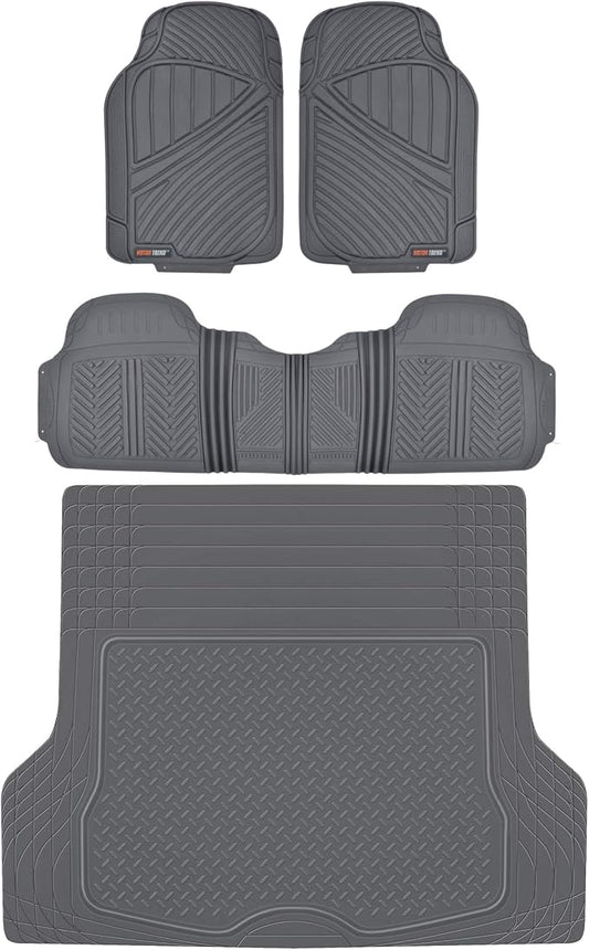 Motor Trend FlexTough™ Baseline Rubber Car Floor Mats with Trunk Mat Cargo Liner, Front & Rear Combo Set fits Most Car SUV Van Coupe Sedan, Heavy Duty All Weather Trim to Fit