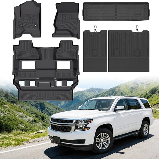 Floor Mats for Chevy Tahoe 2015-2020 and for GMC Yukon 2015-2020 | (for Bucket Seat, Not for XL), TPE All Weather Protection, Waterproof Non-Slip (Floor Mats & Cargo Liner & Seatback Mat)