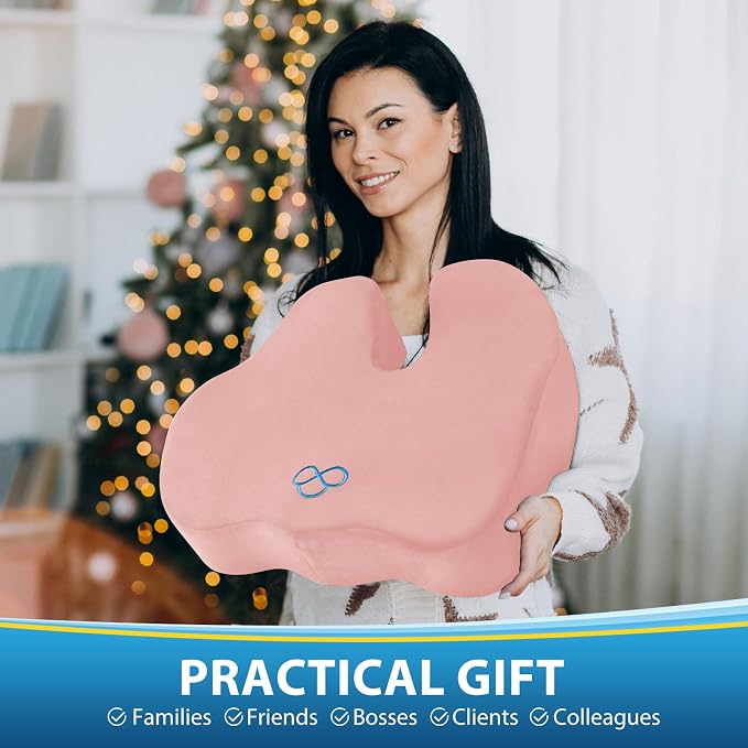 BlissTrends Seat Cushion,Thick Memory Foam Cushions for Office Chair, Car Seat, Airplane, Relieving Pressure Tailbone Sciatica Back Pain for Long Sitting Office Workers, Car Drivers 4.7in Thick Pink