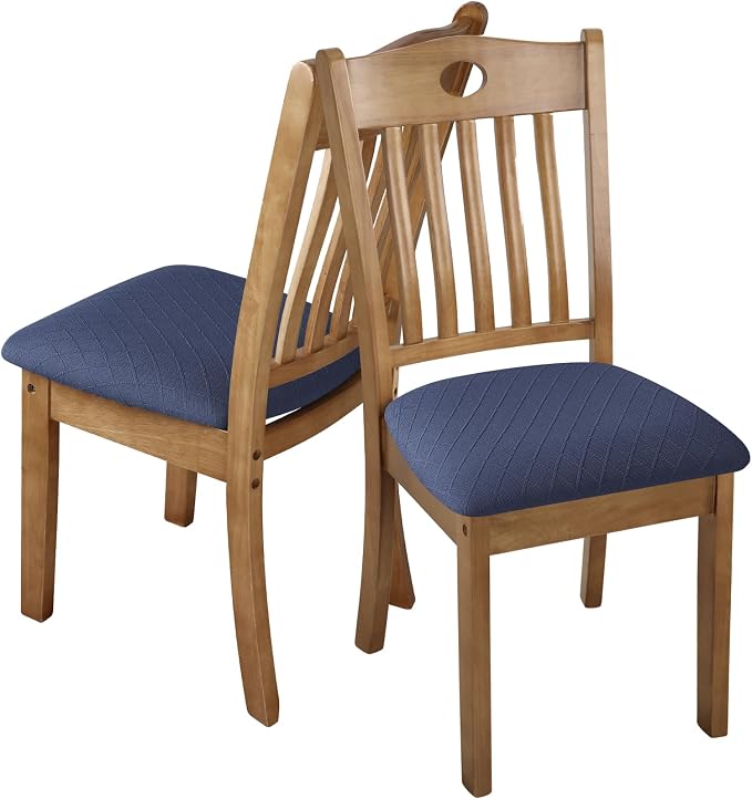 Fuloon Stretch Chair Seat Covers 6 PCS, Removable Washable Dining Chair Covers Anti-Dust Dining Room Seat Cushion Slipcovers (6, Navy Blue)