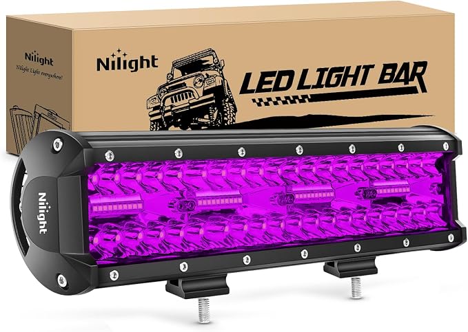 Nilight 12 Inch LED Light Bar Purple Triple Row 240W Flood Spot Combo Off Road Driving Decoration Neon Hunting Lighting for UTV Pick-up Van Boat Tractor