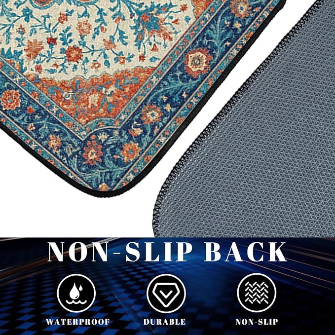 Vintage Carpet Car Floor Mats Floral Blue Red Carpet Front Rear Carpets Mat Decorative Car Floor Carpets Non-Slip Auto Car Accessories Universal Fit Car Accessories for Truck