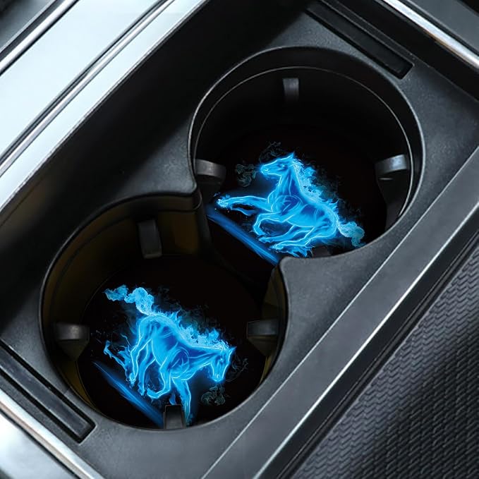 2-Pack 2.75" Silicone Car Cup Holder Coaster Insert, Non-Slip Car Coasters, Universal Fit for Car SUV Truck Auto, Easy to Clean Cup Pad (Blue-Horse)