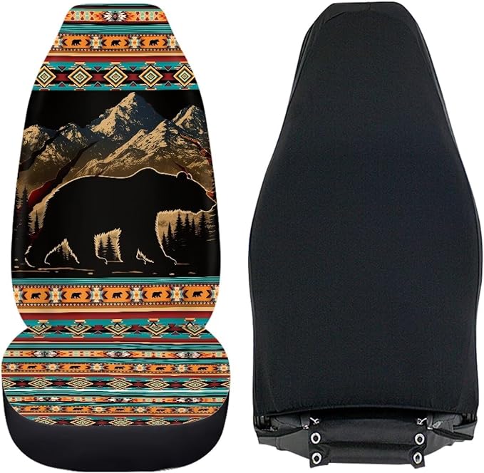 Two Front Car Seat Covers Forest Bear Navajo Bear Automotive Car Interior Covers Vehicle Cushion Seat Cover Set Universal Fit for Cars Trucks and SUVs