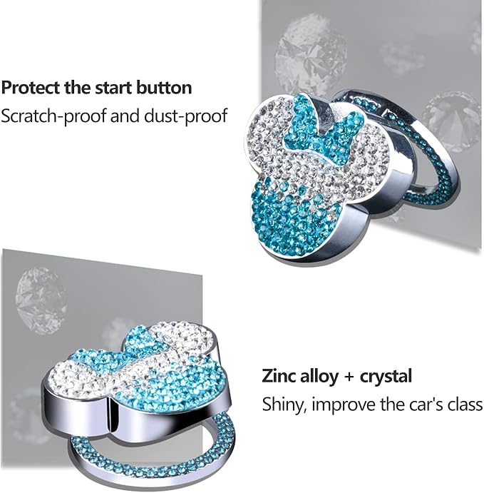 Pangpai Blue Crystal Rhinestones Car Engine Start Stop Button Cover, Zinc Metal, Interior Sticker for Women