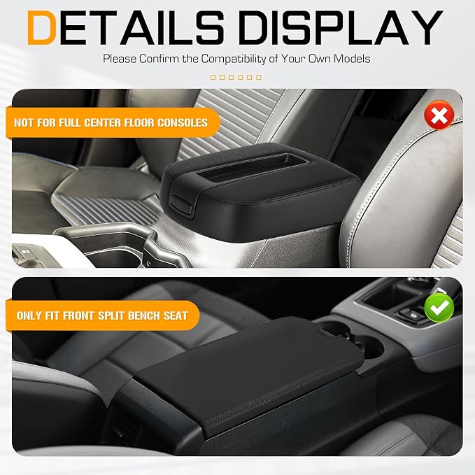 ILONPA Black Center Console Lid Armrest Box Cover w/Latch Fits for 2007-2013 Chevy Avalanche Silverado Tahoe GMC Sierra 1500 2500HD 3500 Replace for 20864154 20864151 20864153 Middle Console Lid Top