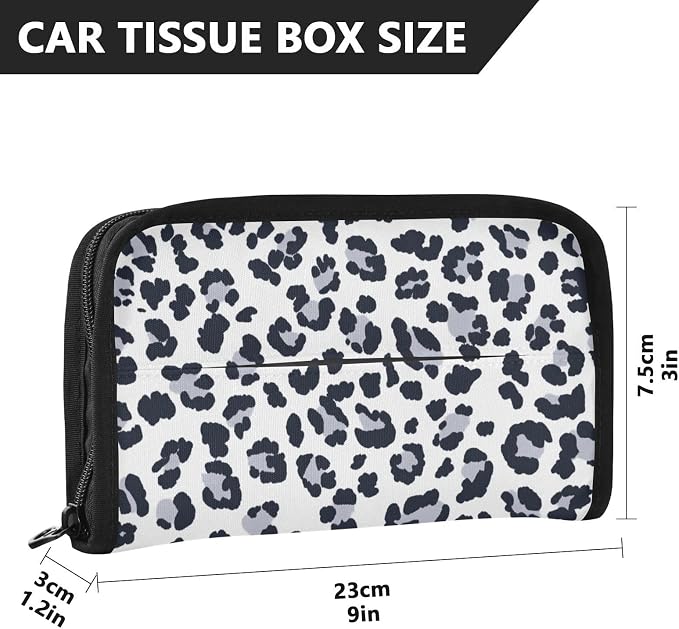 Grey Leopard Print Car Tissue Holder Durable Napkin Holder Hanging Tissue Holders Case Car Tissues Bag for Sun Visor Seat Back Universal Auto