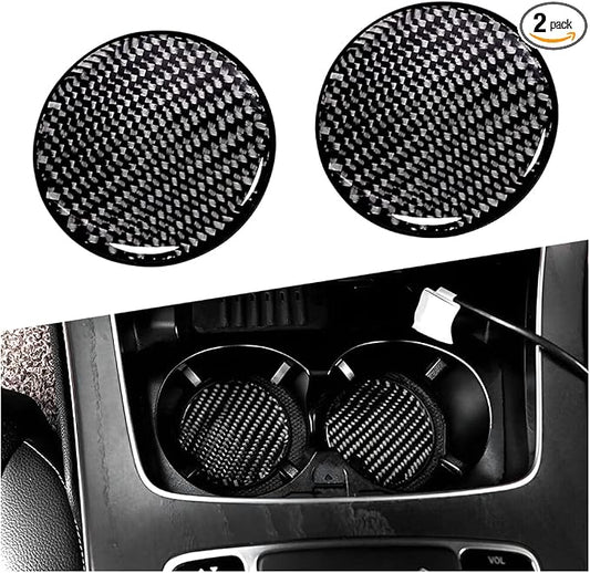 BESULEN Car Cup Holder Coaster, 2 PCS Carbon Fiber Non-Slip Embedded Coasters, Universal 2.75 Inch Cup Holder Insert Coaster Pad, Sports Racing Durable Drink Mat, Car Interior Accessories