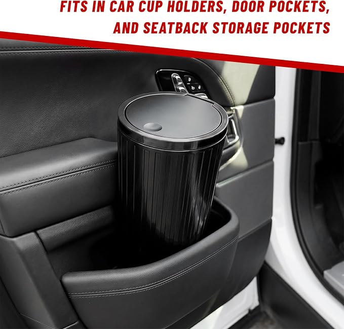 Car Trash Can with Lid, Leakproof Auto Cup Holder Garbage Can with Trash Bags, Waterproof Dustbin Container Waste Organizer for Vehicle Home Office, Car Accessories (Black)