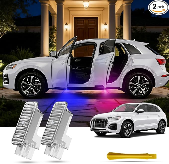 7 Color Car Door Welcome Lights,RGB Gradient Car Puddle Light Courtesy Lamp Compatible with A3 A4L A6L A7 A8 Q3 Q5 Q5L Q7 Q8 E-tron Car Series, 2Pack