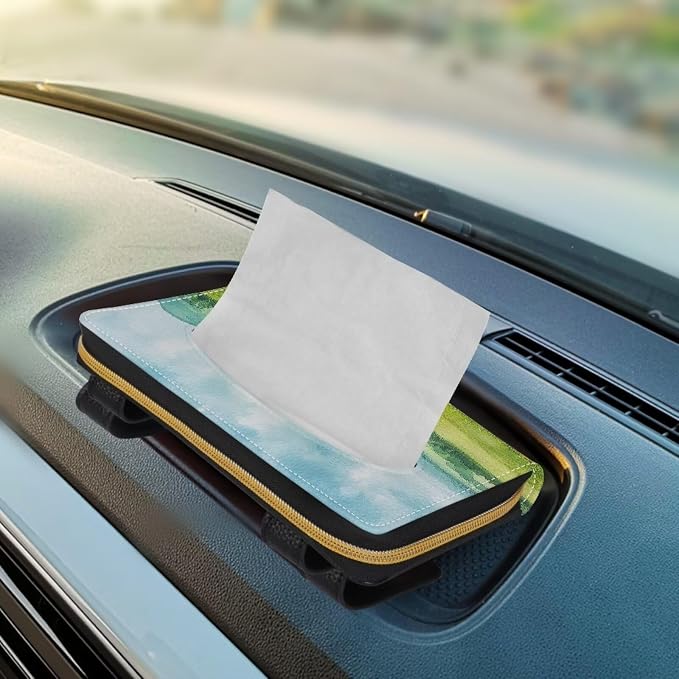 Green Field Car Tissue Box Sun Visor Napkin Holder Rectangular Sun Visor Napkin, Mask Holder Car Visor Tissue Holder Tissues Box Easy to Install