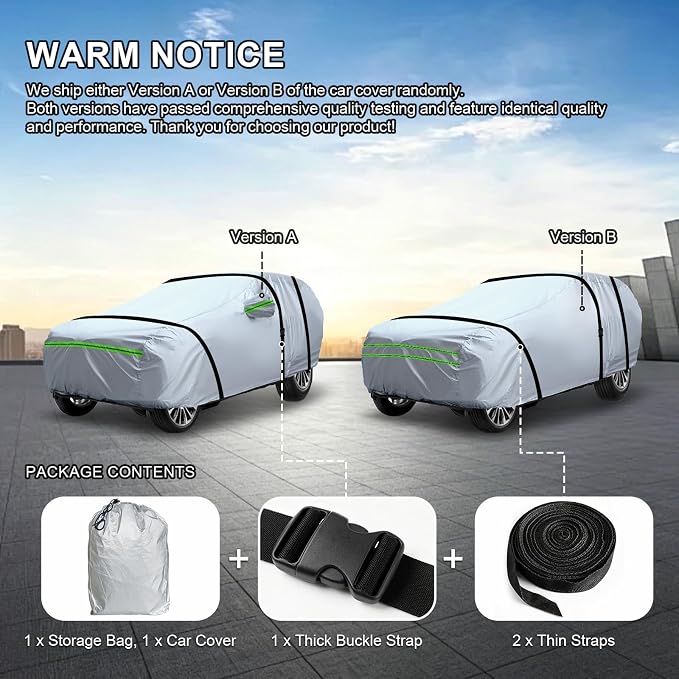 Full Car Cover Universal 6 Layers Outdoor Thicked All Weather Cover, Sunshield, Waterproof, Snow Proof, UV Proof, Scratch Proof, Bird Droppings, 6 Reflective Strips, Fits Hatchbacks up to 173 "