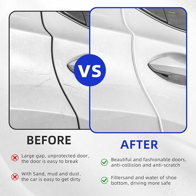 SINGARO 33Ft (10M) Car Door Edge Guard, No Glue Car Door Entry Guard Protective Strip, Rubber Edge Trim Car Door Protector, Applicable to Car, Truck, SUV and ATV, Car Exterior Accessories（White）