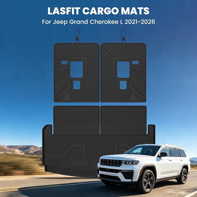 LASFIT Cargo Mats for Jeep Grand Cherokee L 2021-2025 2026 Accessories Rear Backrest Mats All Weather TPE Custom Fit Trunk Seatback Mats, Black
