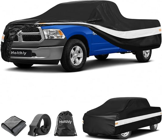 10 Layers Truck Cover Waterproof All Weather Custom Fit for Ford/Ram/Chevrolet Regular Cab Long Bed, Outdoor Full Exterior Pickup Car Cover for Automobiles Sun Rain Snow Ice Protection. Black