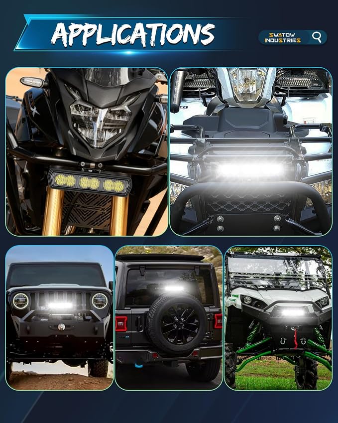 6 Inch Light Bar, SWATOW INDUSTRIES Flood 6" CREE LED Pods Flood Driving Light Front Bumper Mounts Waterproof Motorcycle Fog Lights Work Lights for Dirt Bike Truck Pit Bike E-Bike ATV UTV RZR Can-am