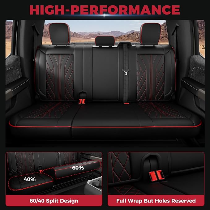 FREESOO Leather Seat Covers for Ford F150 SuperCrew/Crew Cab 2015-2026 | Fits F250/F350/F450 Super Duty 2017-2026, Custom Fit, Waterproof, Bucket Seat, Airbag Compatible, Lumbar Support, Easy-clean