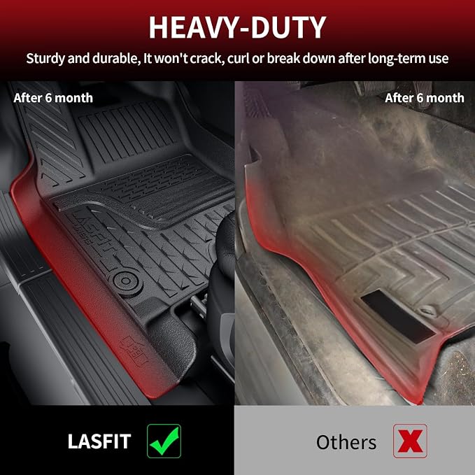 LASFIT Floor Mats for Ram 1500 Quad Cab 2025 2026 Bucket Seat(Not for Bench Seating, Not for Crew Cab), All Weather TPE Custom Fit Car Mats Floor Liners 1st & 2nd Row, Black